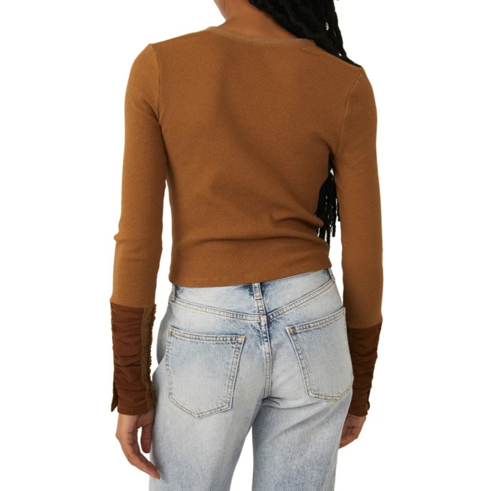 Free People Wear Me Out Lace Detail Top XL Olive NWT - Picture 2 of 7